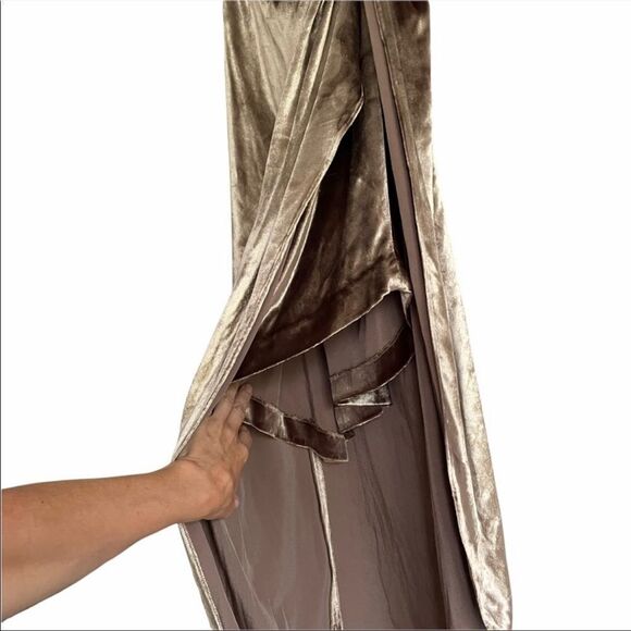 MICHELLE MASON Silk Velvet Asymmetrical Gown Midi Dress Gold 2 - Picture 10 of 15